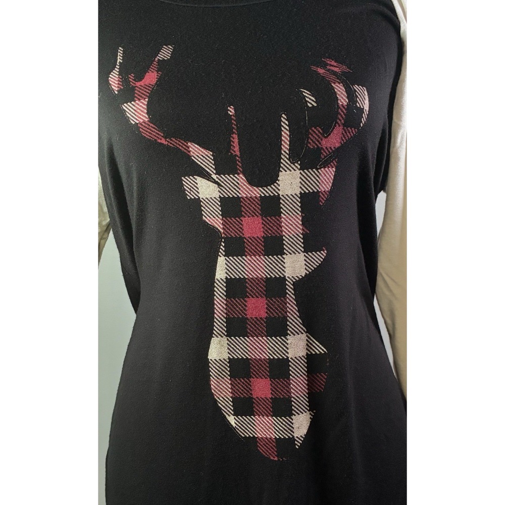 Acting Pro Boutique Women's XL Long Sleeve Buffalo Plaid Christmas Reindeer Top - Picture 3 of 4